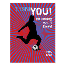 Soccer Party Thank You Postcard - Girl Red