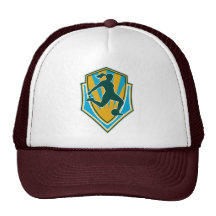 soccer player woman kicking ball shield trucker hats