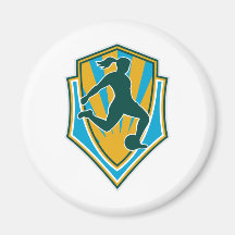 soccer player woman kicking ball shield fridge magnets