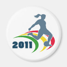 soccer player woman kicking ball side view 2011 fridge magnet