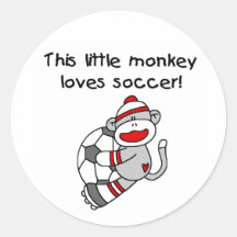 Soccer Sock Monkey Round Stickers