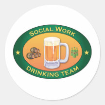 Social Work Drinking Team Round Stickers
