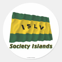 Society Islands Waving Flag with Name Sticker