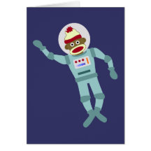 Sock Monkey Astronaut Greeting Cards