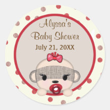SOCK MONKEY Baby Shower Crib Round GIRL #3 Round Stickers