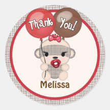 SOCK MONKEY Baby Shower Thank You Round GIRL #4 Round Sticker