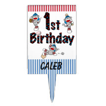 Sock Monkey Baseball 1st Birthday Cake Topper