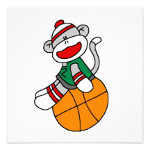 Sock Monkey Basketball T-shirts and Gifts Personalized Invites