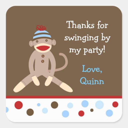 Sock Monkey Birthday Party Favour Stickers Boy