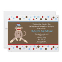 Sock Monkey Birthday Party Invitations Boy Kids