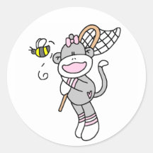 Sock Monkey Catching Bugs Tshirts and Gifts Stickers