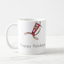 sock monkey christmas coffee mug