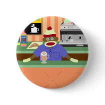 Sock Monkey Coffee Shop Barista Pinback Buttons