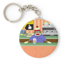 Sock Monkey Coffee Shop Barista Key Chain