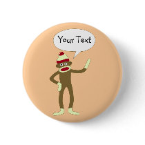 Sock Monkey Customizable Comic Speech Bubble Pinback Button