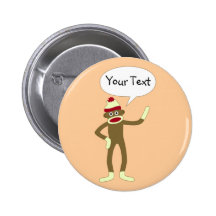 Sock Monkey Customizable Comic Speech Bubble Pinback Button