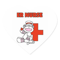 Sock Monkey ER Nurse T-shirts and Gifts Heart Stickers