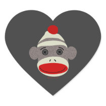 Sock Monkey Face Heart Sticker