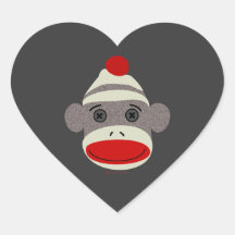 Sock Monkey Face Heart Sticker