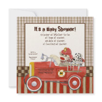 Sock Monkey, Fire Truck Boy Baby Shower Invitation