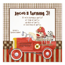 Sock Monkey, Fire Truck Boy Birthday Party Invite