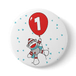 Sock Monkey First Birthday Pinback Buttons