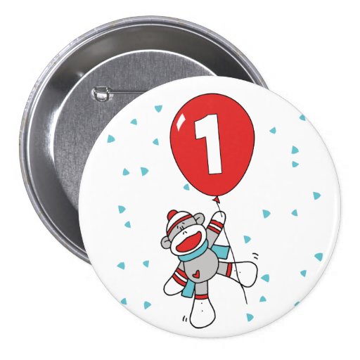 Sock Monkey First Birthday Pinback Buttons