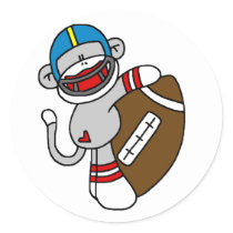 Sock Monkey Football T-shirts and Gifts Round Stickers