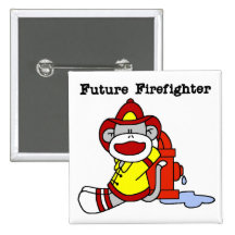 Sock Monkey Future Firefighter Tshirts and Gifts Pinback Button