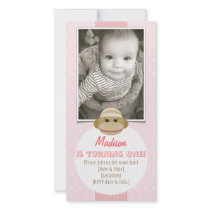 Sock Monkey Girl Birthday Invitation New Baby Personalized Photo Card