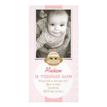 Sock Monkey Girl Birthday Invitation New Baby Personalized Photo Card