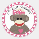 Sock Monkey Girl Birthday Sticker