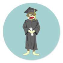 Sock Monkey Graduation Round Stickers
