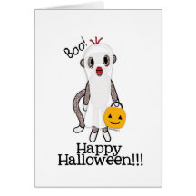 Sock Monkey Halloween Ghost Cards