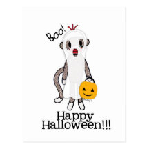 Sock Monkey Halloween Ghost Post Card