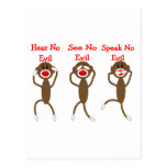 Sock Monkey--Hear, Speak, See NO EVIL Postcard