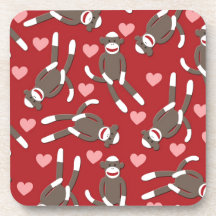 Sock Monkey Hearts Beverage Coasters