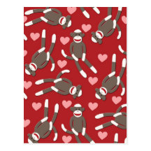 Sock Monkey Hearts Post Cards