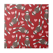 Sock Monkey Hearts Tile