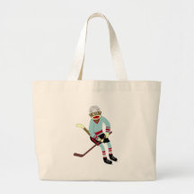 Sock Monkey Hockey Player Tote Bags