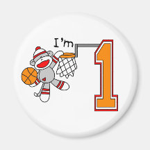 Sock Monkey Hoops 1st Birthday Magnet