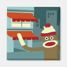 Sock Monkey Lounge Night Magnet