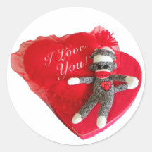 Sock Monkey Love #5 Round Stickers