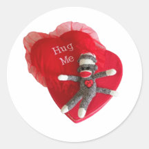 Sock Monkey Love #7 Hug Me Round Sticker