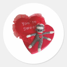Sock Monkey Love #8 Heart You're Sweet Round Sticker