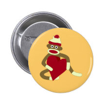 Sock Monkey Love Heart Pins