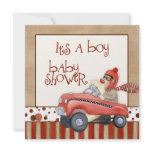Sock Monkey Pedal Car, Boy Baby Shower Invitation