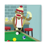 Sock Monkey Pool Billiards Player Fridge Magnet