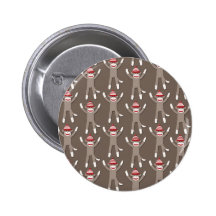 Sock Monkey Print Button