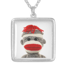 SOCK MONKEY  Silver Necklace